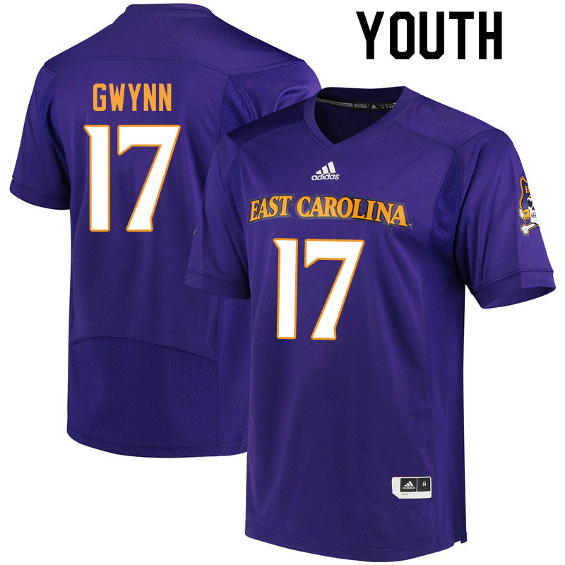 Youth #17 Zach Gwynn ECU Pirates College Football Jerseys Sale-Purple
